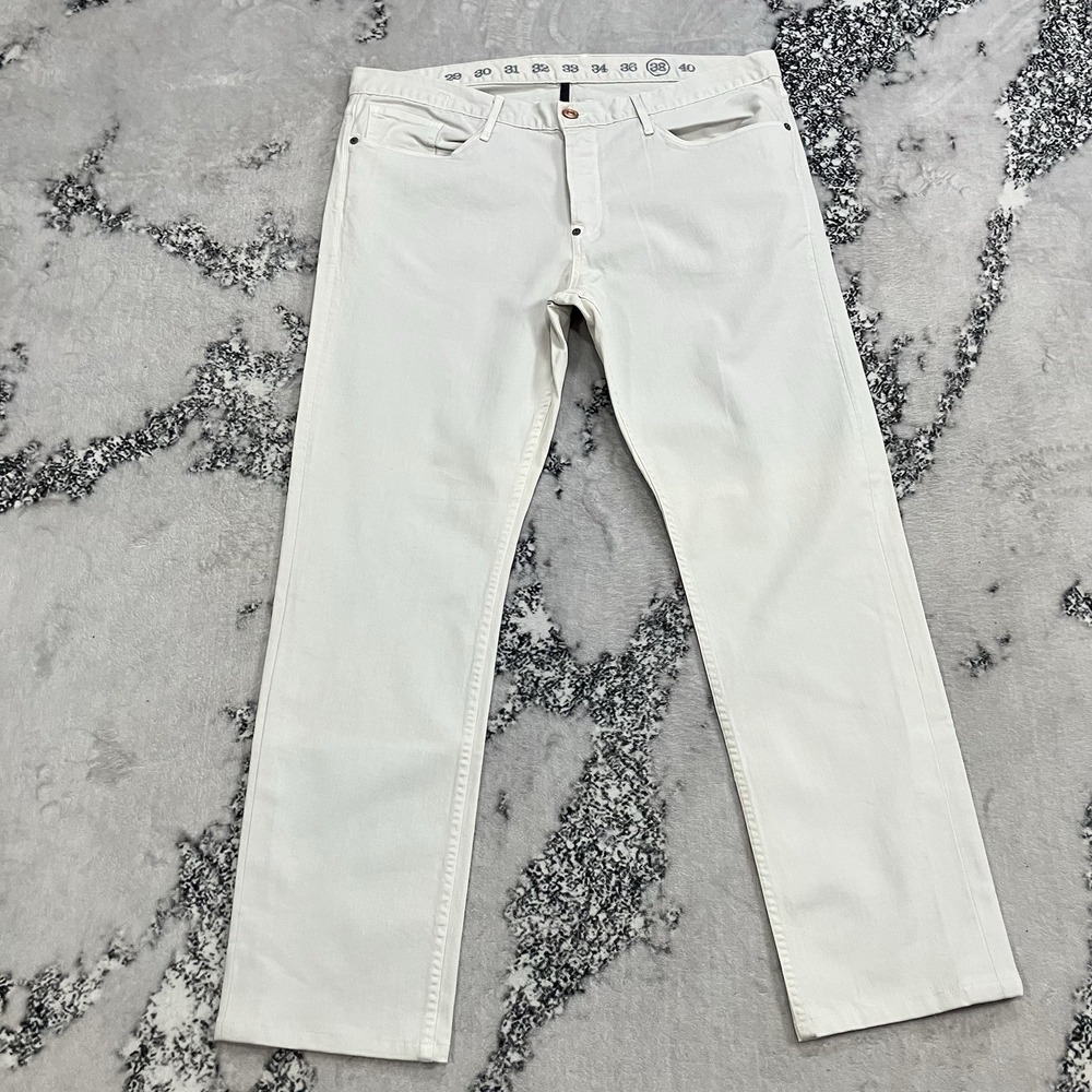 Earnest Sewn Mens Size 38 Ivory Straight Leg Jeans Pants Made USA